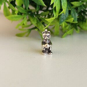 925 Sterling Silver Cat with a Ball Charm